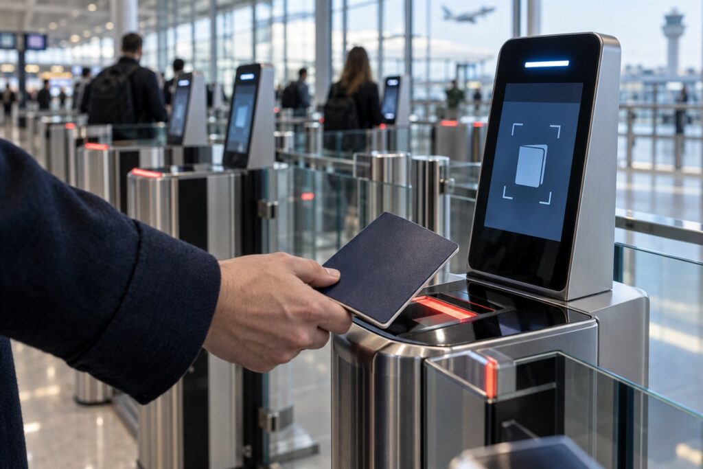 Pasaporte biométrico frente a un control electrónico de un aeropuerto europeo
